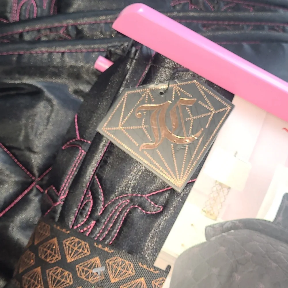 Juicy Couture Black and Pink Satin Quilt Set - King